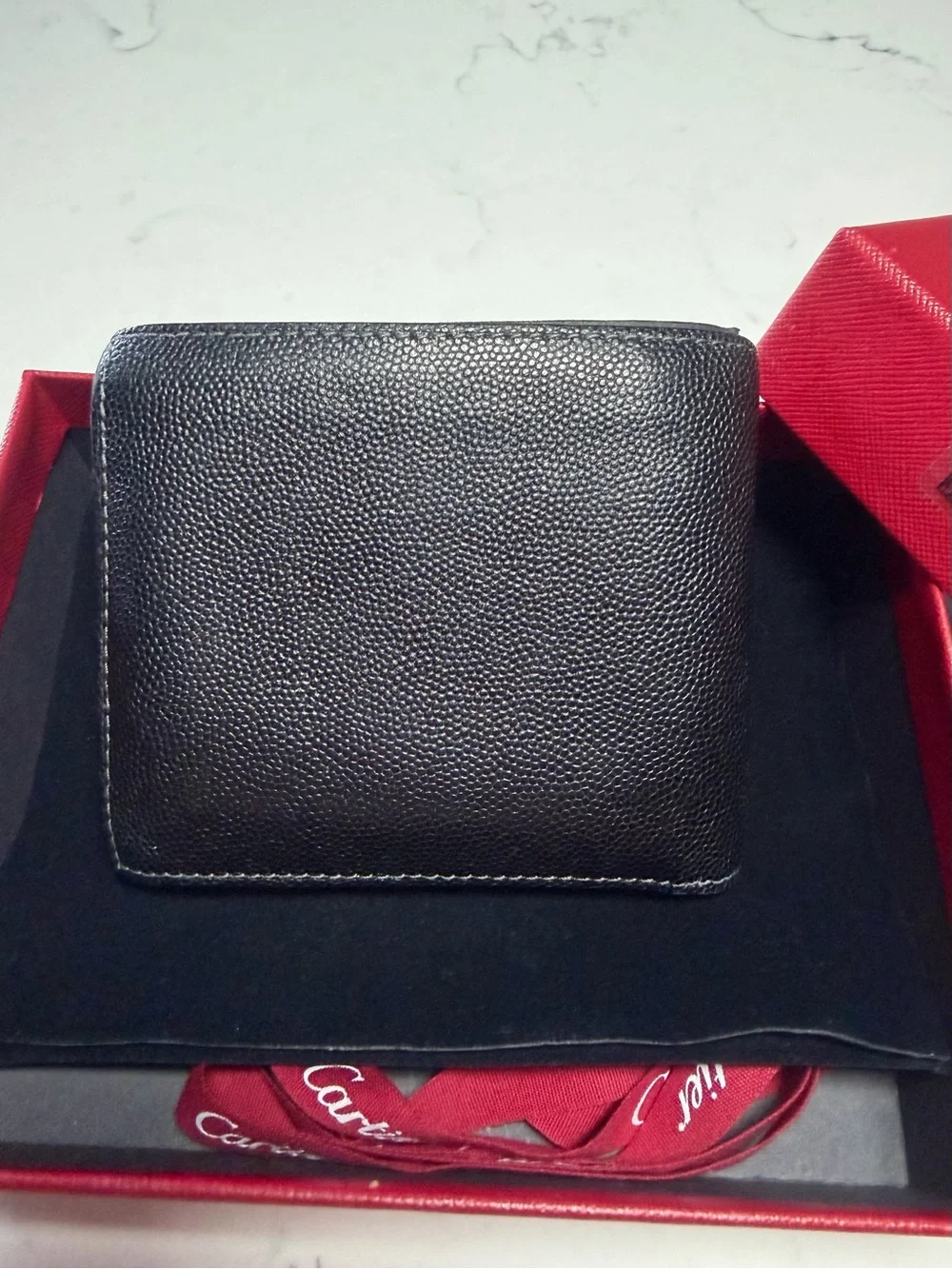 Vintage Santos de Cartier Black Grained Leather Bifold Wallet Luxury